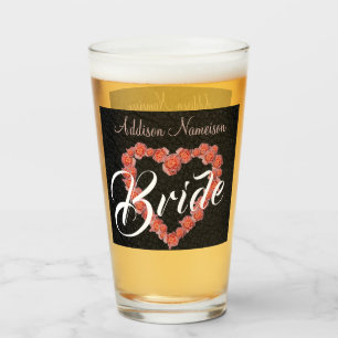 Floral Rose Heart monogram Wedding Party Keepsake Glass