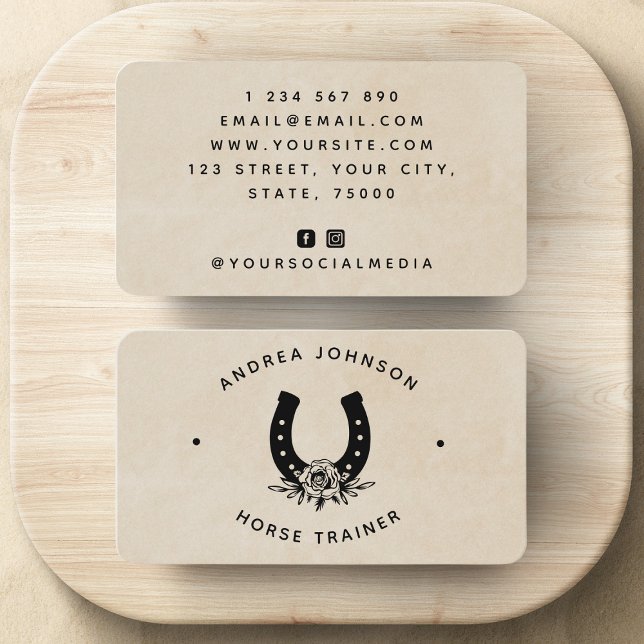 Floral Rose Horseshoe Farm Ranch Riding Instructor Business Card (Creator Uploaded)