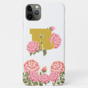 Floral Rose Initial Letter Monogram Name Couple iPhone 11 Pro Max Case