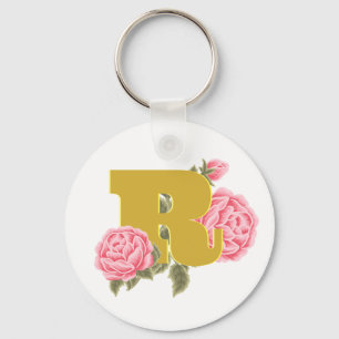 Floral Rose Initial Letter Monogram Name Couple Key Ring