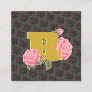 Floral Rose Initial Letter Monogram Name Couple Square Business Card