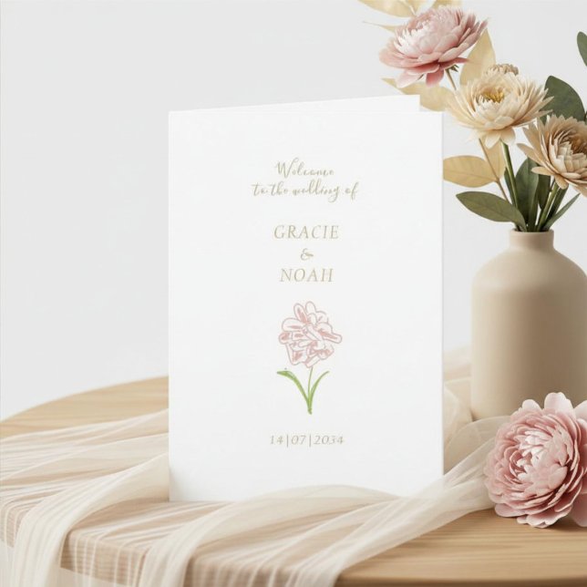 Floral Rose Ivory Folded Card Wedding Program (Creator Uploaded)