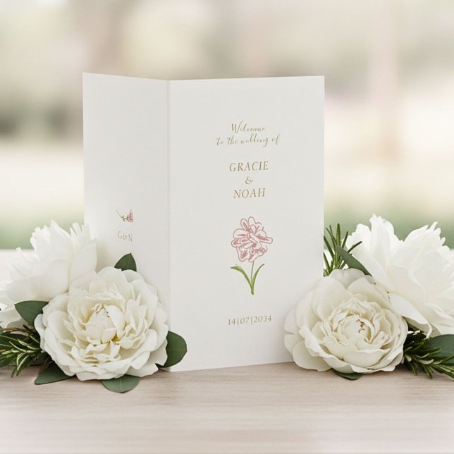 Floral Rose Ivory Folded Card Wedding Program (Creator Uploaded)