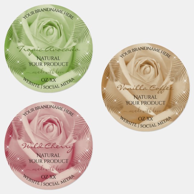 Floral Rose Light Red Brown Green Product Labels (Group)
