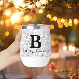 Floral Rose Monogram Wedding Black And White 