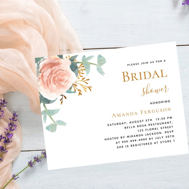 Floral rose pink budget Bridal Shower invitation (Creator Uploaded)