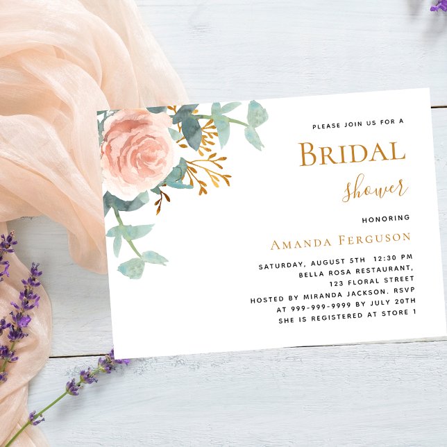 Floral rose pink greenery Bridal Shower Invitation (Creator Uploaded)