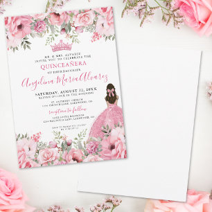 Floral Rose Pink Quinceanera Invitation