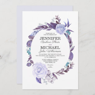 Floral Rose Purple Leaves Wreath Wedding Invitation