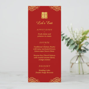 Floral rose red gold Chinese wedding reception Menu