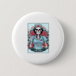 Floral Rose Skeleton Nurse Tarot Card Halloween Es 6 Cm Round Badge