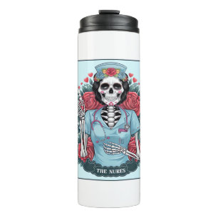 Floral Rose Skeleton Nurse Tarot Card Halloween Es Thermal Tumbler