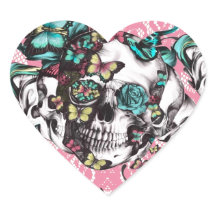 Floral rose skull with butterflies.