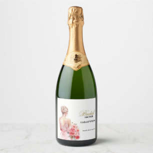 Floral Rose Watercolor Wedding Gown Collection Sparkling Wine Label