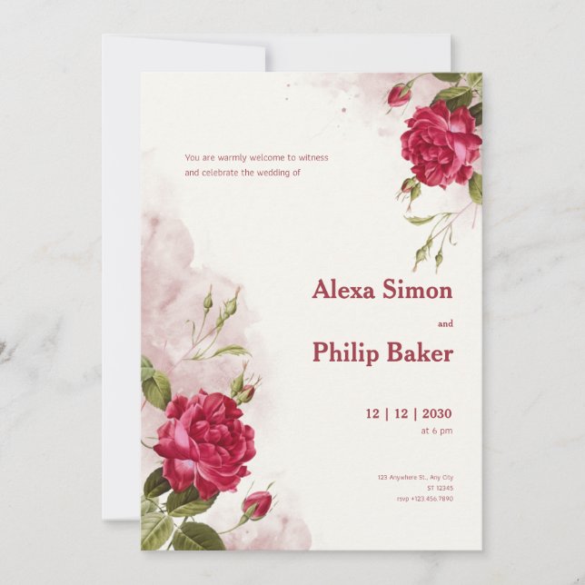 Floral Rose Wedding Invitation (Front)