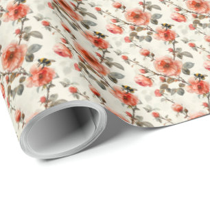 Floral Rose with Bumble Bee Botanical Gift Wrap