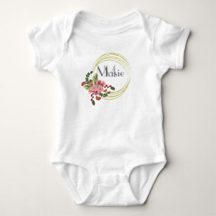 Floral Rose Wreath Personalised Name Baby Bodysuit