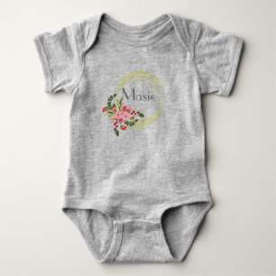 Floral Rose Wreath Personalised Name Baby Bodysuit