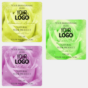 Floral Rose Yellow Green Purple Product Label Logo