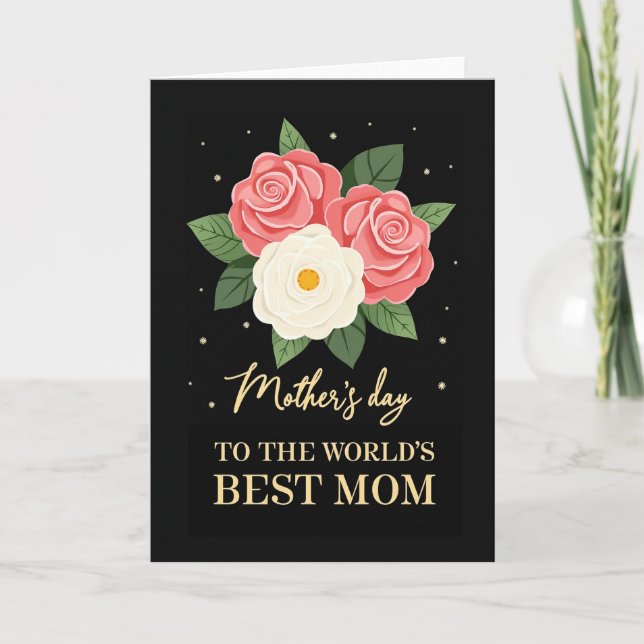 Floral Roses Black Backdrop Card (Front)