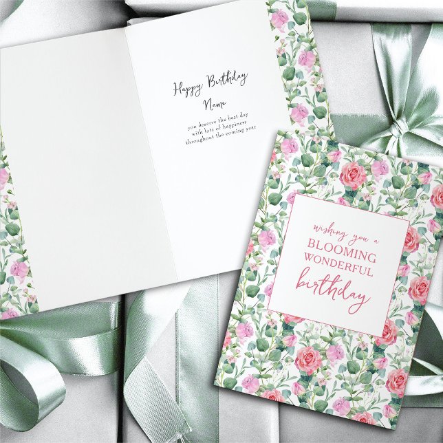 Floral Roses Blooming Wonderful Birthday Card (Feminine floral roses personalized birthday card)