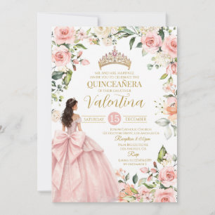 Floral Roses Blush Pink Quinceañera 15th birthday Invitation