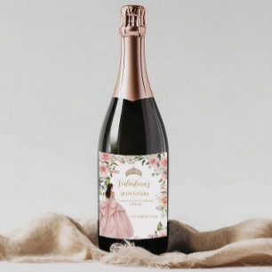 Floral Roses Blush Pink Quinceañera 15th birthday Wine Label