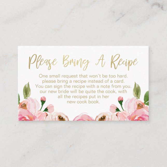 Floral Roses Bridal Shower Recipe Card Request (Front)