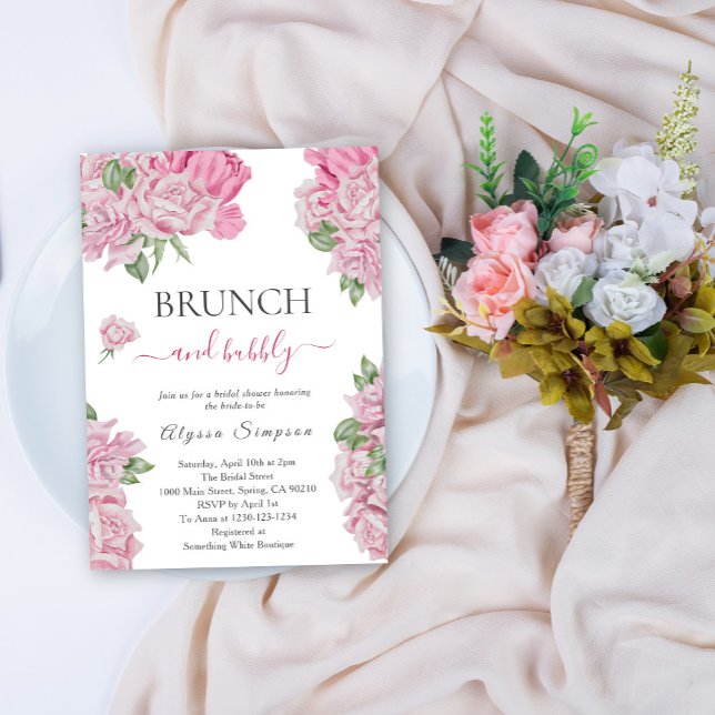 Floral roses Brunch and bubbly Invitation (Creator Uploaded)