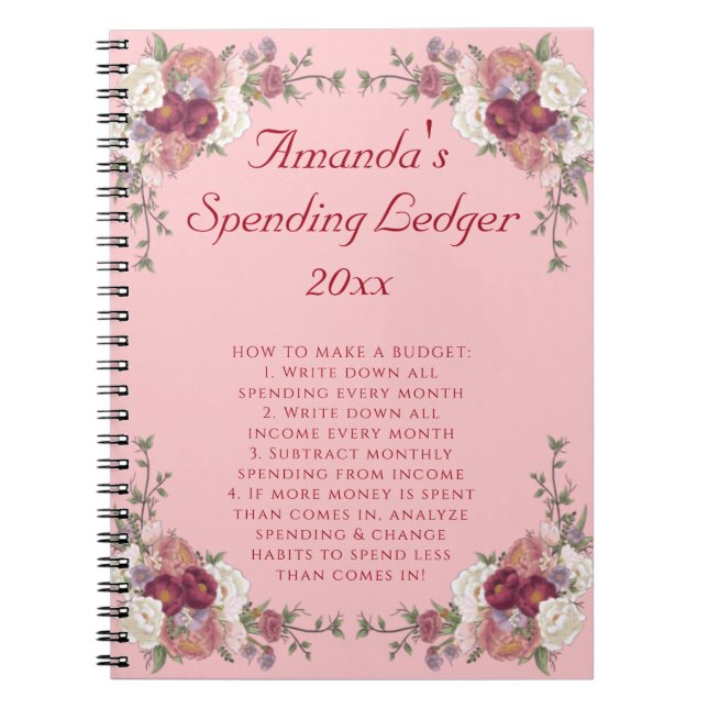 Floral Roses Budget Ledger Beginner Notebook (Front)
