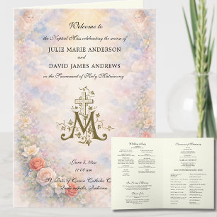 Floral Roses Catholic Wedding Mass Program