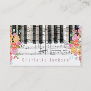 floral roses decor pianist music business card