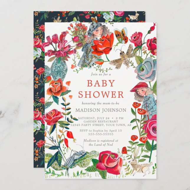 floral roses garden animals baby shower invitation (Front/Back)
