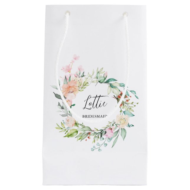 Floral Roses Garland Bridesmaid Bachelorette Small Gift Bag (Front)