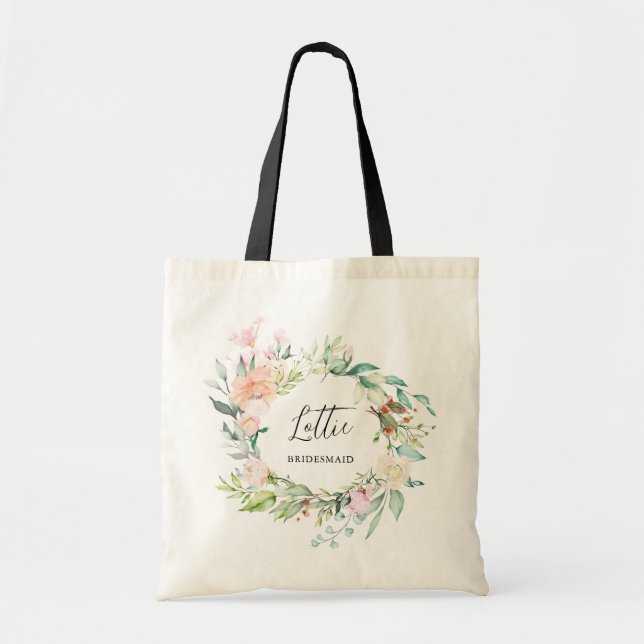 Floral Roses Garland Bridesmaid Bachelorette Tote Bag (Front)