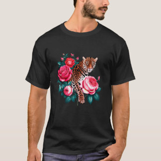 Floral Roses Leopard Feline Leo Tiger Vintage T-Shirt
