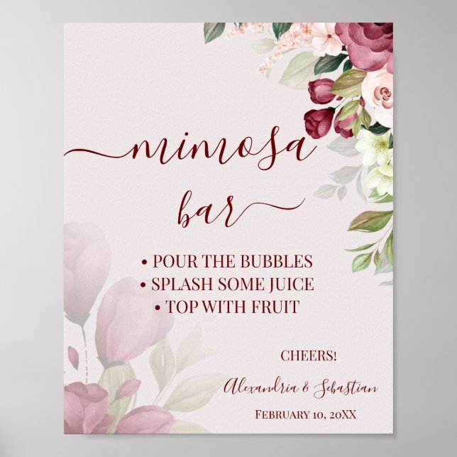 Floral Roses Mimosa Bar Bridal Shower Sign (Front)