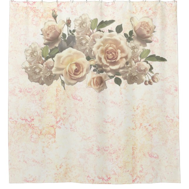Floral roses on marble elegant flower shower curtain (Front)