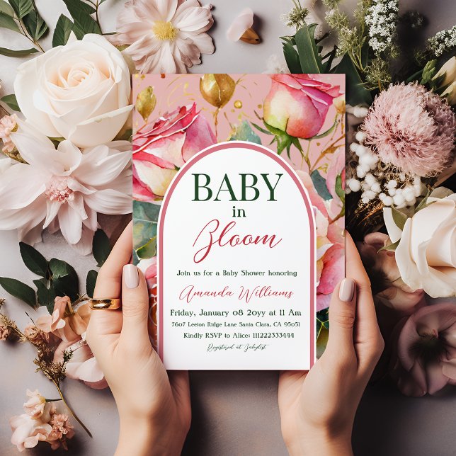 Floral Roses Pink Baby in Bloom Girl Baby Shower Invitation (Creator Uploaded)