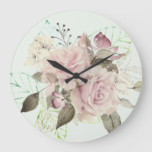 Floral Roses Pink Large Clock