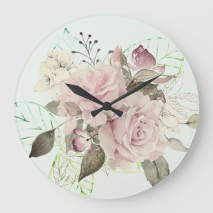 Floral Roses Pink  Large Clock