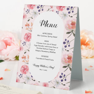 Floral Roses Pink Peonies Spring Mother's Day Menu