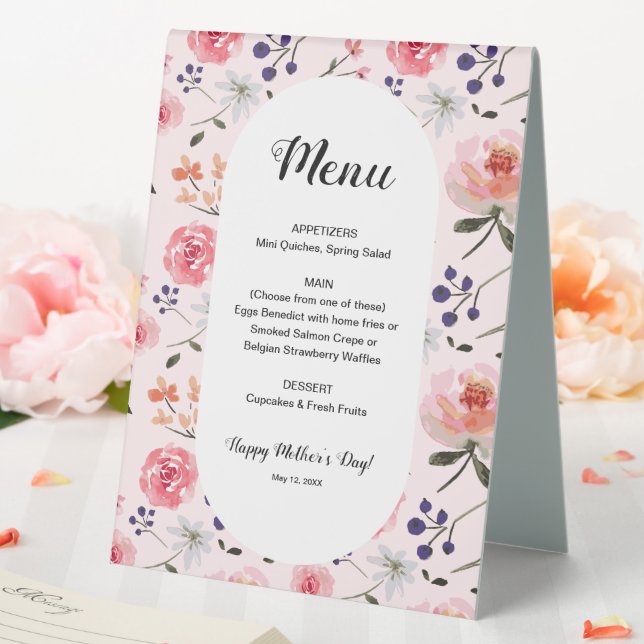 Floral Roses Pink Peonies Spring Mother's Day Menu (In SItu (Wedding))