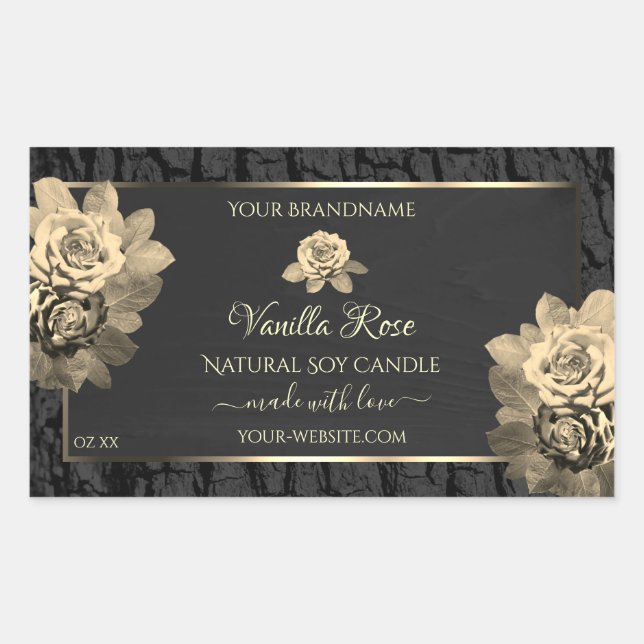 Floral Roses Rustic Black Tree Bark Product Labels (Front)