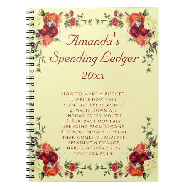 Floral Roses Spending Ledger Budget Notebook (Front)