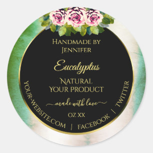 Floral Roses Teal Marble and Black Product Labels