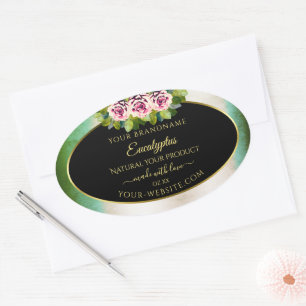 Floral Roses Teal Marble and Black Product Labels