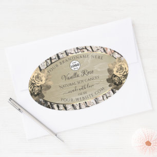 Floral Roses Tree Bark Grain Product Labels Logo