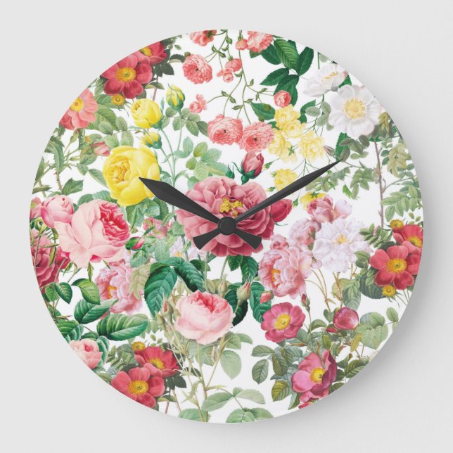 Floral Roses Vintage Spring Garden    Large Clock (Front)