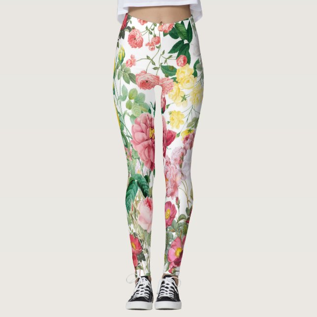 Floral Roses Vintage Spring Garden    Leggings (Front)